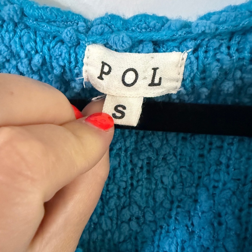 POL Teal Blue Popcorn Knit Hoodie Sweater Textured Oversized Pullover Small - Picture 5 of 8